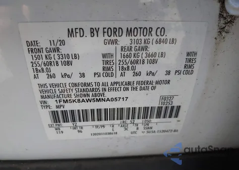 2021 Ford Police Interceptor from USA, damaged, VIN 1FM5K8AW5MNA05717